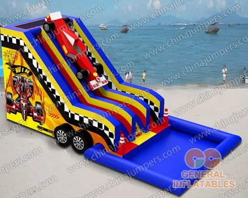 Racecar water slide with sealed pool