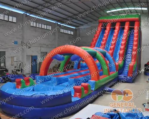 Triple slide slip with pool