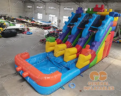 Building blocks water slide dual lane